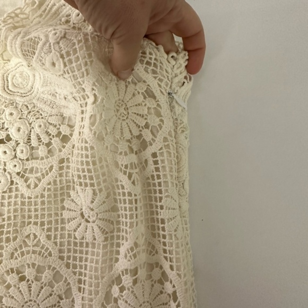 Yoana Baraschi Crochet Off White Cream Lined Sleeveless Dress sz 4 - Picture 6 of 12